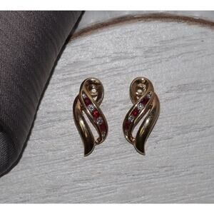 14k Yellow Gold Diamond & Ruby Enhancer Earrings 3G / 0.7in